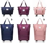 Foldable Duffel Bag with Detachable Rolling Wheels, Large Carry-On Luggage for Travel, Gym, Camping, Business Trip, Expandable Rolling Duffel (Purple)