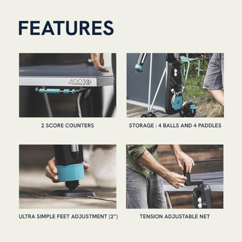 Image of CORNILLEAU - 400X Outdoor Table Tennis Table - 5mm Weatherproof Surface, Anti-Glare Coating, Adjustable Legs, Paddle & Ball Storage, Foldable Design, Point Counters - 5 mm Blue or Grey