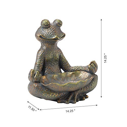 Glitzhome Jk85277 Meditating Yoga Frog Outdoor Statue Garden Sculpture Decor With Birdbath, 14.25" H #TOP1
