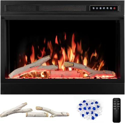 Image of R.W.FLAME 28 inch Electric Fireplace Insert, Adjustable 4 Flame Colors, 13 Log Colors, 5 Flame Speeds, Remote Control, Timer, Adjustable Temperature from 50F to 99F, 750W /1500W(28''X21'')
