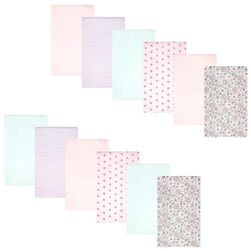 Hudson Baby Unisex Baby Cotton Polyester Flannel Burp Cloths Bundle 12-Pack, Outline Floral Soft Pink, One Size