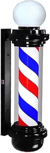 Poste de peluquería de 35 pulgadas, rayas rojas, blancas y azules con luz LED, poste de peluquería tradicional para exteriores, barbería, caja de