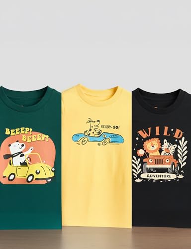 Image of Amazon Brand - Symbol Boys 100% Cotton Graphic Printed Half Sleeves T-Shirt | Age 2-6 Years (Available in Combo Pack of 3 and 5)