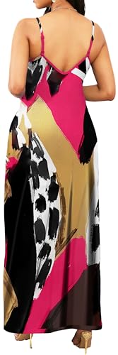 Image of Long Maxi Dresses for Women Sexy Adjustable Spaghetti Strap Floral Beach Summer Dress Casual Sundress with Pockets(Small) Rose Black