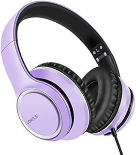 LORELEI X8 Over-Ear Wired Headphones with Microphone with 1.45m-Tangle-Free Nylon Line&3.5mm Plug,Lightweight Foldable & Portable Headphones for Smartphone,Tablet,Computer,Mp3/4(Dark Purple)