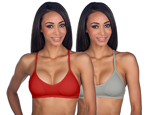Image of Anemone Women's Seamless V-Neck Padded Bralette with Adjustable Straps - Red Light Gray (2 Pack)