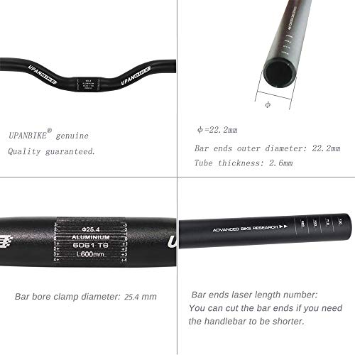 Upanbike 50-119 Mountain Bike Road Bike Handlebar Aluminum Alloy Riser Bar 25.4Mm*600Mm thumb #3