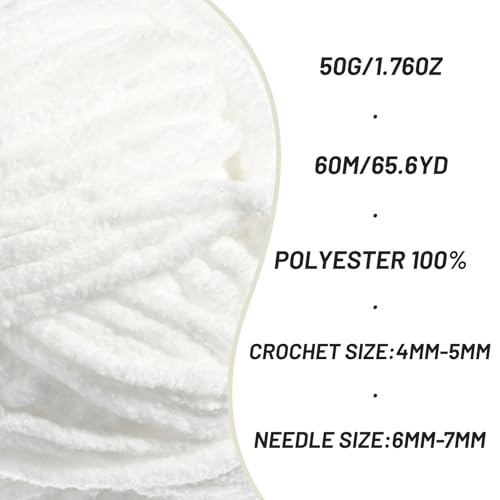 Image of 3 Pack Fluffy Velvet Yarn for Crocheting,Baby Blanket Yarn for Crocheting Soft,150g(196.8yds) Amigurumi Yarns,Plush Chenille Crochet Yarns,Puzzle Yarn for Crochet Weaving Craft(3 Snow White)