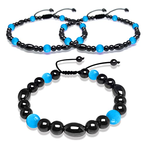 Image of 2 Pack Magnetic Therapy Anklet Bracelet Set - Hematite Aquamarine Gemstone for Women & Men, Improving Fertility & Pregnancy Health Care