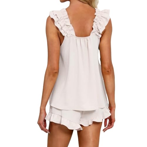 Women's Pajama Sets 2 Piece Lounge Sets Sexy Outfits Ruffle Trim Square Neck Top and Shorts Trendy Loungewear 20253