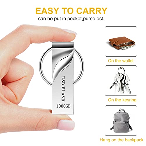 passdise USB Flash Drive 1TB Ultra Large Capacity USB Drive USB 3.0 Waterproof Memory Stick with Keychain Design Metal Thumb Drive Jump Drive 1000GB for Laptop/Computer
