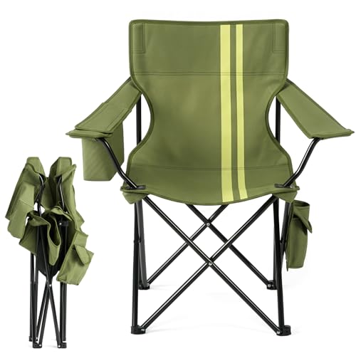 Outvita Portable Camping Chair with Insulated Cooler Bag in Green - Ultimate Comfort & Storage
