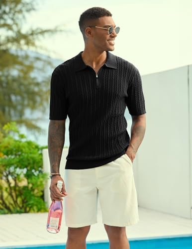 Camiseta polo para hombre JMIERR de manga corta con cierre parcial, tejido texturizado y ligera, ideal para verano, golf y vacaciones miniatura 3