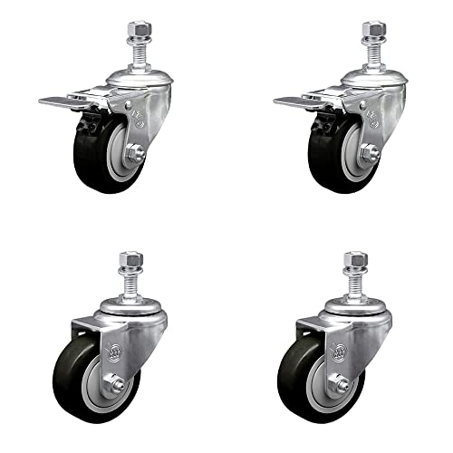 Polyurethane Swivel Threaded Stem Caster Set of 4 w/3.5