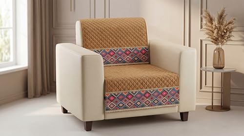 Image of KINGLY Sofa Cover 1 Seater Fully Covered | Stretchable Anti-Slip Slipcover | Washable Furniture Protector | Royal Gold | Set of 2 | Seat & Back |