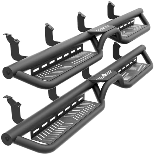 EYOUHZ CrewMax Cab Running Boards Side Steps Compatible with 2022 2023 2024 2025 Toyota Tundra Crew Max Cab, Two Stair Design Black Side Rails Nerf Bars (Black Powder Coated, Star Logo)