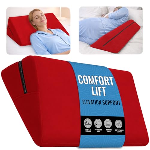 sokoro Bed Wedge Pillow for Sleeping, Small 7 Inch Compact Triangle Wedge Pillow for Acid Reflux, Sleep Apnea & Snoring Relief, Firm Incline for Back Support, Washable Cover (Red, 24x14x7 in)