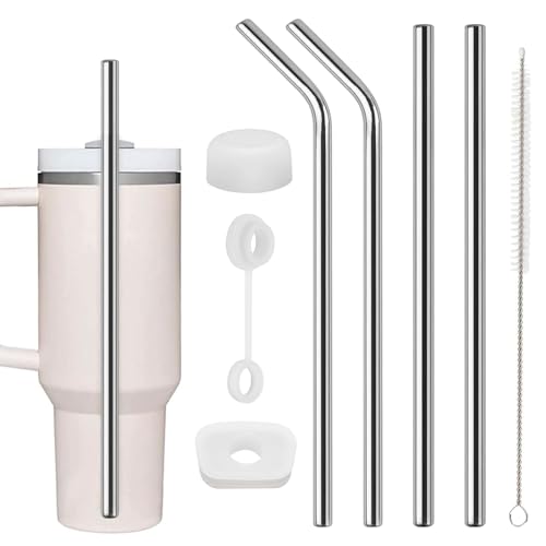 4 Stück Strohhalm für Stanley Cup, 304 Edelstahl Lange Strohhalme, 30cm Wiederverwendbar Trinkhalme, mit Reinigungsbürst...