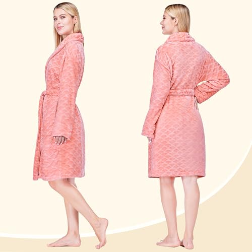 Image of PAVILIA Plush Robe for Women, Soft Fleece Short Bathrobe, Warm Lightweight Knee Length Lounge Robe with Pockets