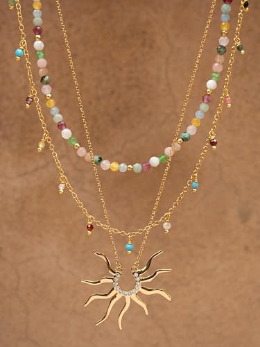 Miniatura 6 de SINGULARU Collar Mujer Dancing Stones Baño Oro | Latón con baño de oro de 18kt aporta color y alegría con piedras naturales colgantes.