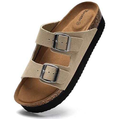 Image of Torotto Womens Slides with Cork Footbed Open Toe Adjustable Webbing Flat Sandals for Walking | Beach | Indoor