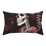 TZTTZT Fundas de almohada tamaño King, fundas de almohada de microfibra de 20 x 36 pulgadas, fundas de almohada de esqueleto de geisha con flores, fundas de almohada con cremallera, suaves