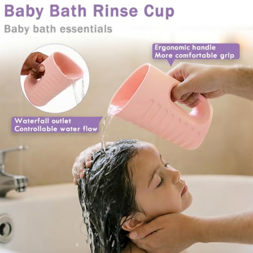 Image of Babylush Baby Bath Rinse Cup & Rinser - 1000ml Soft EVA, 0.3lb Lightweight, BPA-Free Bath Water Pourer, Baby Bath Pitcher, Shower Cup for Kids (Coral Pink)