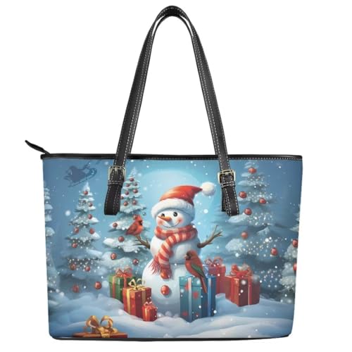 Image of Coldinair Christmas Leather Tote Bag for Women with Zipper Large Shoulder Tote Bag Shopping Casual Travel Bag Handbag Purse