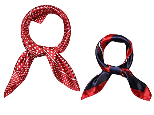 Allegra K 2Pcs 50cm Women Satin Printed Square Kerchief Hair Wrap Neck Scarf 50 * 50cm/19.69 * 19.69