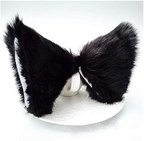 Cat Ears Hair Clips Halloween Kitty Fox Ears Barrettes Women Furry Kitten Headpiece Hair Pins Cat Hairpin Headband Christmas Party Decoration Cosplay Costume Cute Hair Accessories Black with White