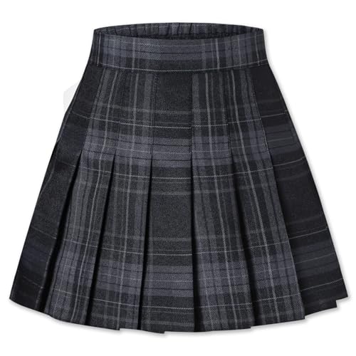 SANGTREE Women Plaid Pleated Skirt School Uniform High Waist Plus Size A Line Skort for Girls with Pockets and Shorts
