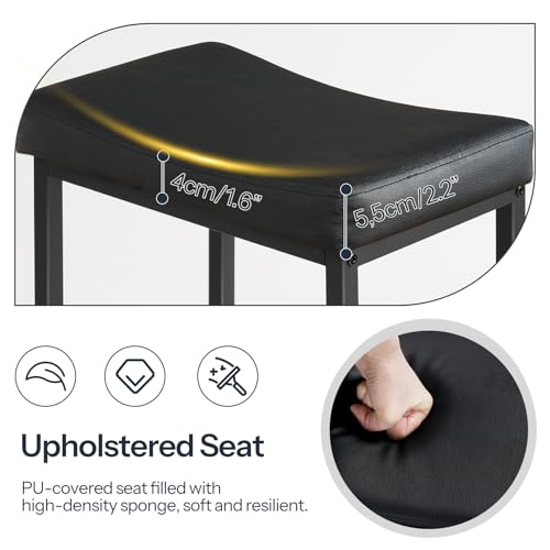 Image of HOOBRO Bar Stools,Set of 3 Bar Chairs, Counter Height Bar Stools, Saddle Stools, Set of 3 Kitchen Stools, 24.8 inch Barstools, 2.4 inch Thick Upholstery, for Kitchen, Dining Room, Cafe, Black BB10BYP301