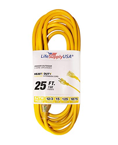 Lifesupplyusa 12/3 25Ft 300V Sjt Extension Cord Led Lighted End Prong For Indoor + Outdoor Use (25 Feet) #TOP26