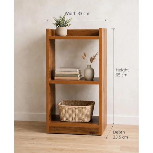 Image of SBF Furniture 3 Tier Wooden Bookshelf, Engineered Wood Book Rack, Multipurpose Storage Shelf for Books, Decor & Kitchen, Compact Space-Saving Shelf (Yellow)