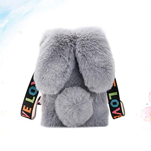 LUOEM Crossbody tas konijn ontwerp pluche schoudertas Messenger mini etui voor dames meisjes (grijs) - Image 5