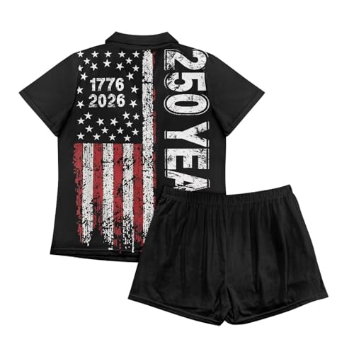 Image of Women's Short Sleeve Sleepwear Button 2 Piece Plus Size Pajamas Casual Soft Stretchy Funny Nightwear with Pockets