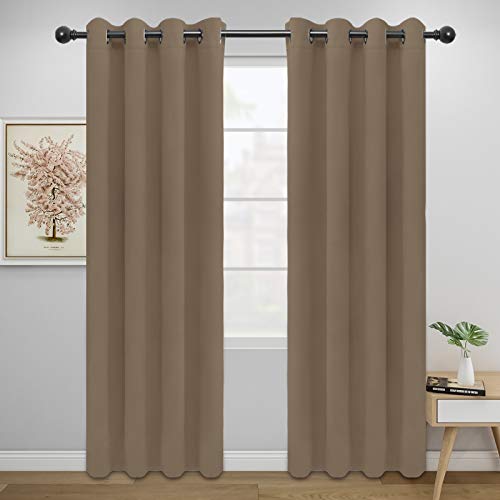 Image of Easy-Going Blackout Curtains for Bedroom, Solid Thermal Insulated Grommet and Noise Reduction Window Drapes, Room Darkening Curtains for Living Room, 2 Panels (52x84 in,Camel)