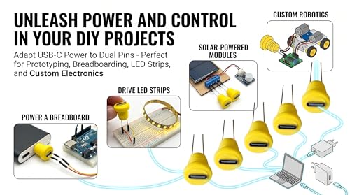 Image of USB-C to 2-Pin Power Supply Socket (10-Pcs) - 5V DIY Connector for Ardino, BO Motors, LED Strips & Science Experiment Kits - Yellow