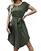 Bequemer Laden Damen Sommer Casual Kleid Kurzarm Rundhals Midi Kleider Elegant Knopfleiste Taille Krawatte Schwingen Sommerkleid Freizeitkleid Businesskleid, Grün, M
