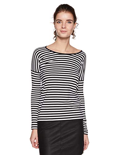 Miss Chase Women’s Navy Blue & White Full Sleeve Round Neck Striped With A Patch Pocket Top For Rs. 179 @ 79 %