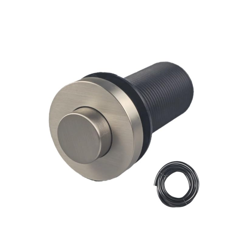 SABB Sink Top Waste Disposal Switch Kit - Full Brass Push Button Air Switch for Garbage Disposal, Raised Actuator Button, Easy Install On/Off Control with Adapter (47mm) (Brushed Nickel)