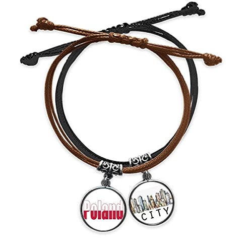 Bracelet Pologne nom drapeau polonais cordon tresse et cuir sidi fait main
