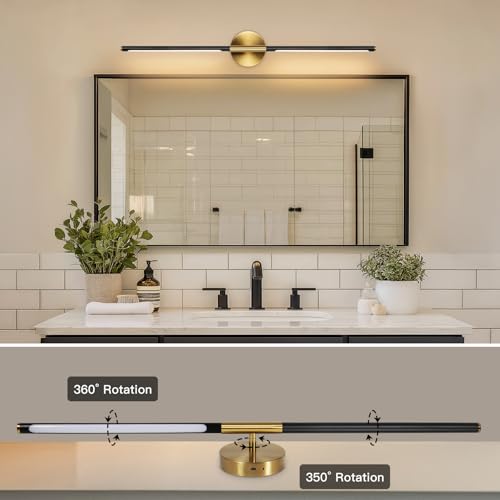 Image of Battery Operated Wall Sconces Set of Two 360 Rotate Wireless Rechargeable Light Dimmable with Remote - Black Gold Modern Sconces Cordless Magnetic Wall Decor for Home Bedroom Timer 31.5 in