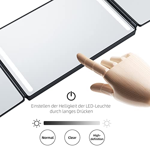 Essbhach 3 Way Mirror For Hair Cutting, 360 Barber Mirror For Women, Barber Supplies Shower 28 Led Mirror, Height Adjustable Hooks, Gift For Dad, Black With Led #TOP1