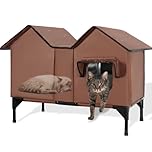 Extra Large Outdoor Cat House, Waterproof Insulated Cat Shelter, Pet House with Elevated Base and Cushion, Feral Cat Kennel for Multiple Cats and Small Dogs (Brown)