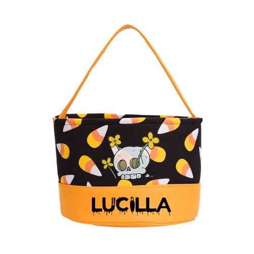 Personalized Halloween Basket, Trick Or Treat Bucket for Kids, Custom Name Halloween Candy Bags for Boys Girls (Style 4)