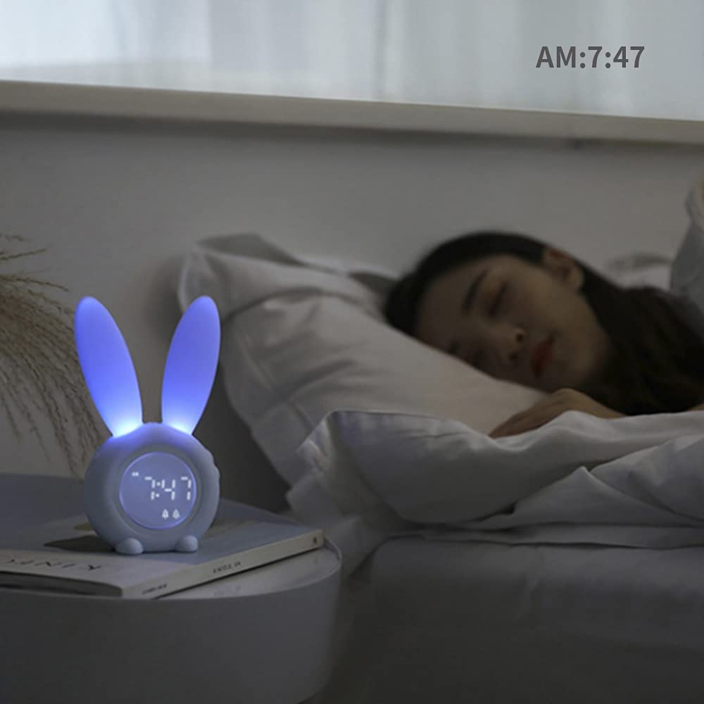 Cute Rabbit Despertador de Alarma para niños Creatividad LED Reloj de Almuerzo Estudiante de Reloj Electrónico Reloj de relojero pequeño Reloj de Escritorio 17.5 * 9.4 * 7.2 cm,C