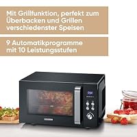 Severin 2-in-1 Mikrowelle mit Glasboden und Grill, Flatbed (flacher Hohlraum für große Speisen), zum Auftauen und Erhitzen, Mikrowellengerät mit großer Nutzfläche, schwarz, Edelstahl, MW 7763 – Ansicht 6