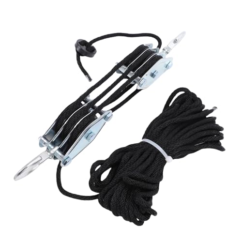 Fafeicy Système de Poulie de Palan à Corde, Corde à 3 Roues de 15 M, Résistance à la Rupture de 2 200 Lb, Puissance de Levage 6: 1, pour le Levage Intensif dans la Coupe D'arbres dans