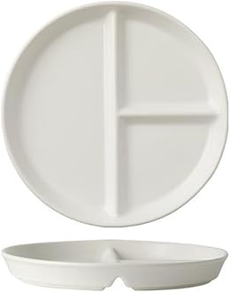 OnePine Porcelain Adult Compartment Plate, 8 inch Orbicular Portion Control Plate, Divided Plate into 3 Diets, for Salad, Dessert, Noodle, Steak, Breakfast